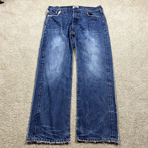 VTG Levi's 501 Jeans Mens 36x32* Blue Button Fly Y2K Straight Distressed Patch - Picture 2 of 12